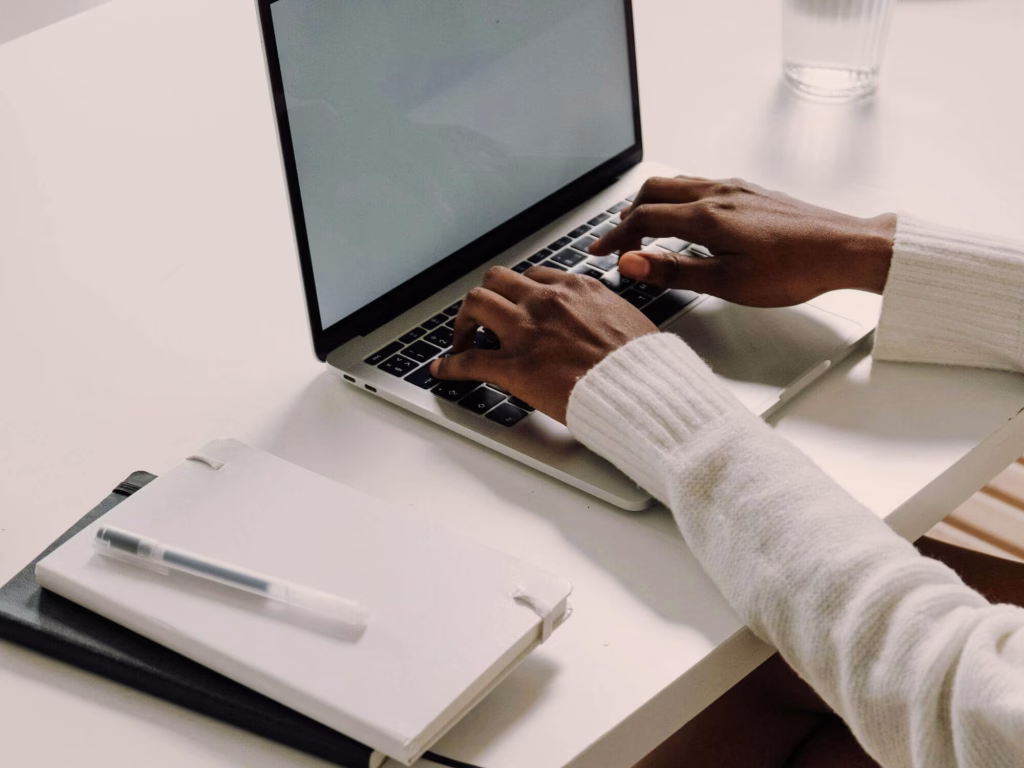 Person at a desk working on a sales funnel.