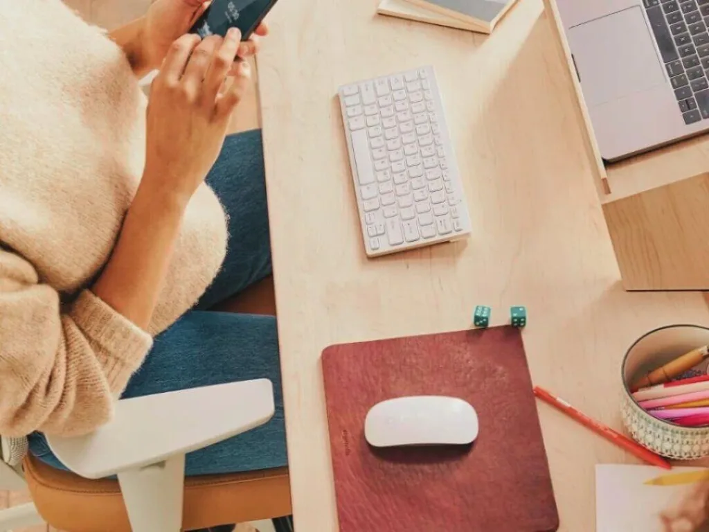 Person at desk working on SEO for a press release.