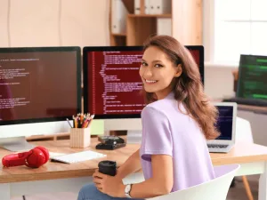 Person using computer to work on lead capture tools.