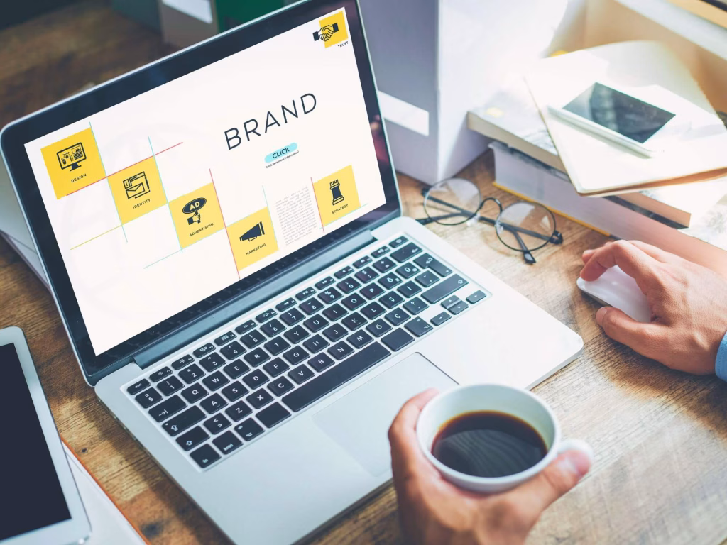 Person on laptop working on public relations for their brand.